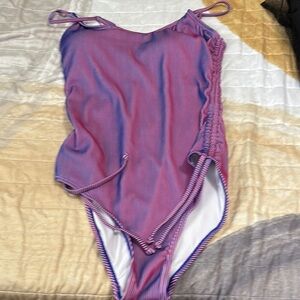Pink and Blue Striped Swimsuit